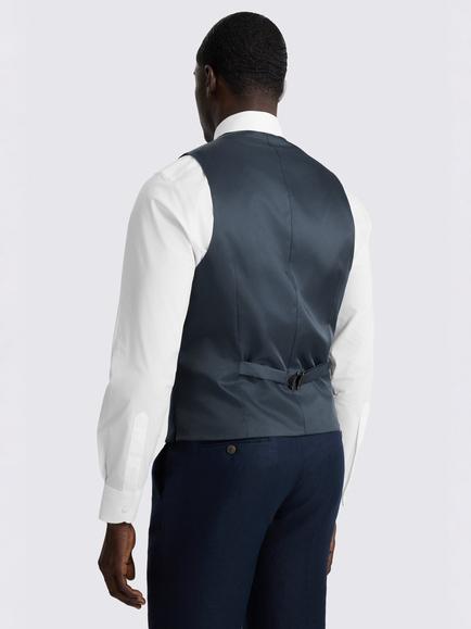 Moss Slim Fit Double Breasted Linen Twill Waistcoat, Navy - view 2, Navy