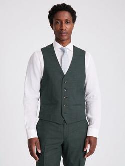 Moss Puppytooth Wool Blend Waistcoat, Dark Green, Dark Green