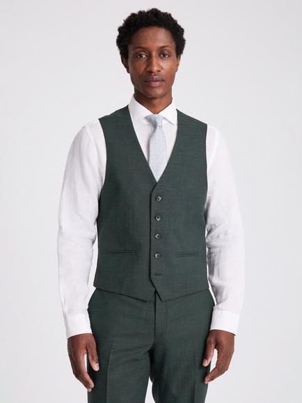 Moss Slim Fit Puppytooth Suit Waistcoat, Dark Green, Dark Green