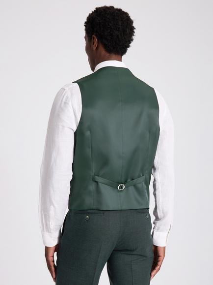Moss Slim Fit Puppytooth Suit Waistcoat, Dark Green - view 2, Dark Green