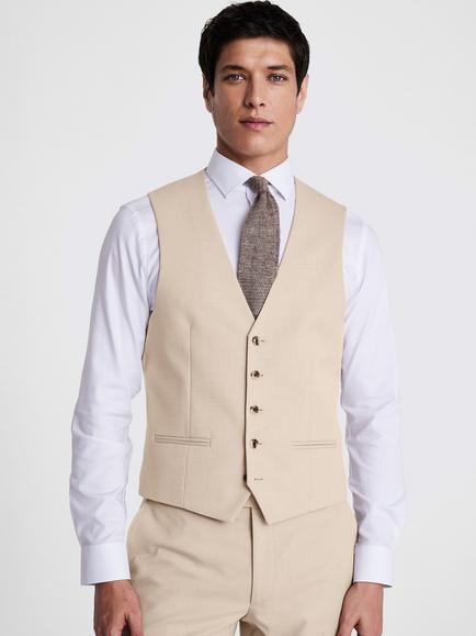 Moss Slim Fit Stretch Fabric Waistcoat, Taupe, Taupe
