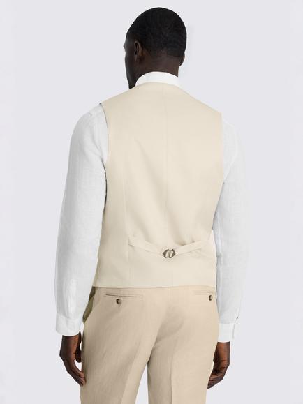 Moss Tailored Fit Twill Linen Suit Waistcoat, Neutral - view 2, Neutral