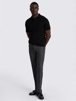 Moss Merino Wool Blend Regular Fit Short Sleeve Knitted Polo Shirt - view 2, Black