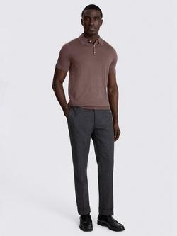 Moss Merino Wool Blend Regular Fit Short Sleeve Knitted Polo Shirt - view 2, Mauve