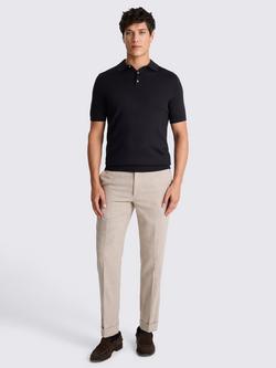 Moss Merino Wool Blend Knit Short Sleeve Polo Shirt - view 2, Navy