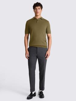 Moss Merino Wool Blend Regular Fit Short Sleeve Knitted Polo Shirt - view 2, Olive