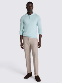 Moss Merino Wool Blend Long Sleeve Polo Shirt - view 2, Aqua