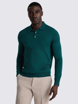 Moss Merino Wool Blend Long Sleeve Polo Shirt, Emerald