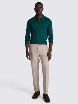 Moss Merino Wool Blend Long Sleeve Polo Shirt - view 2, Emerald