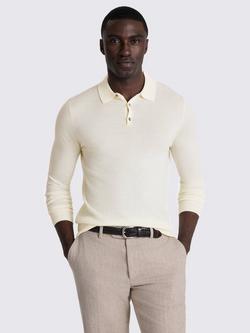 Moss Merino Wool Blend Regular Fit Long Sleeve Polo Shirt, Off-white, Off-white