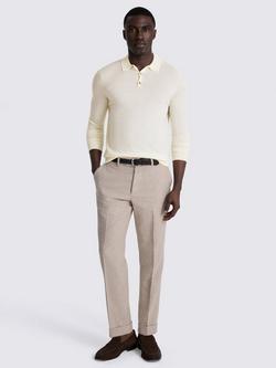 Moss Merino Wool Blend Regular Fit Long Sleeve Polo Shirt, Off-white - view 2, Off-white