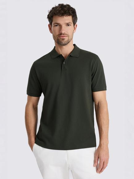 Moss Pique Short Sleeve Polo Shirt, Khaki