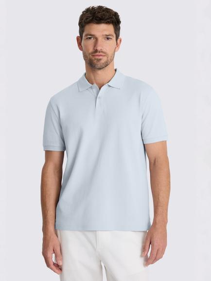 Moss Pique Short Sleeve Polo Shirt, Light Blue