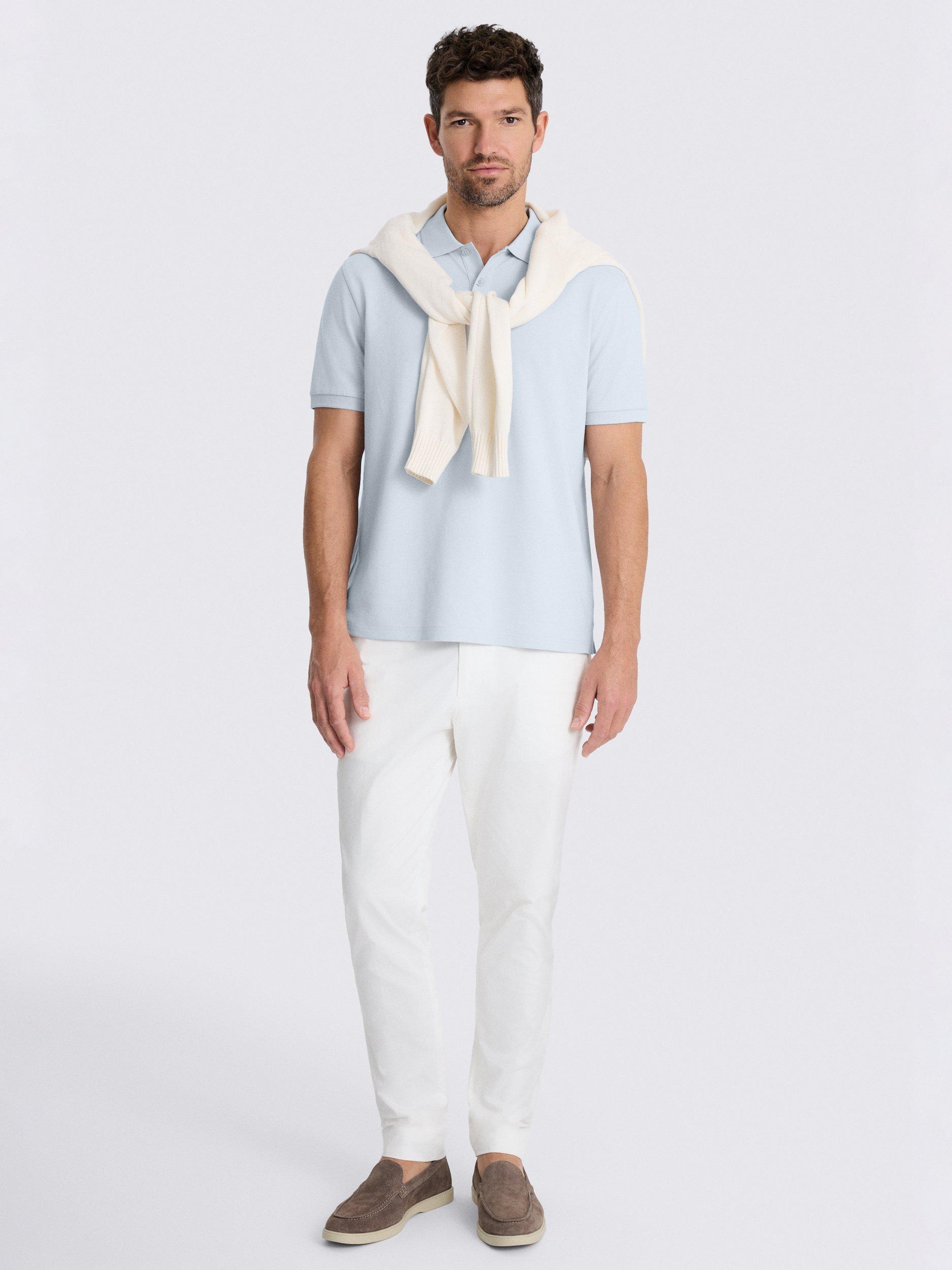 Product image 2 of 3, which shows Moss Pique Short Sleeve Polo Shirt, Light Blue, S