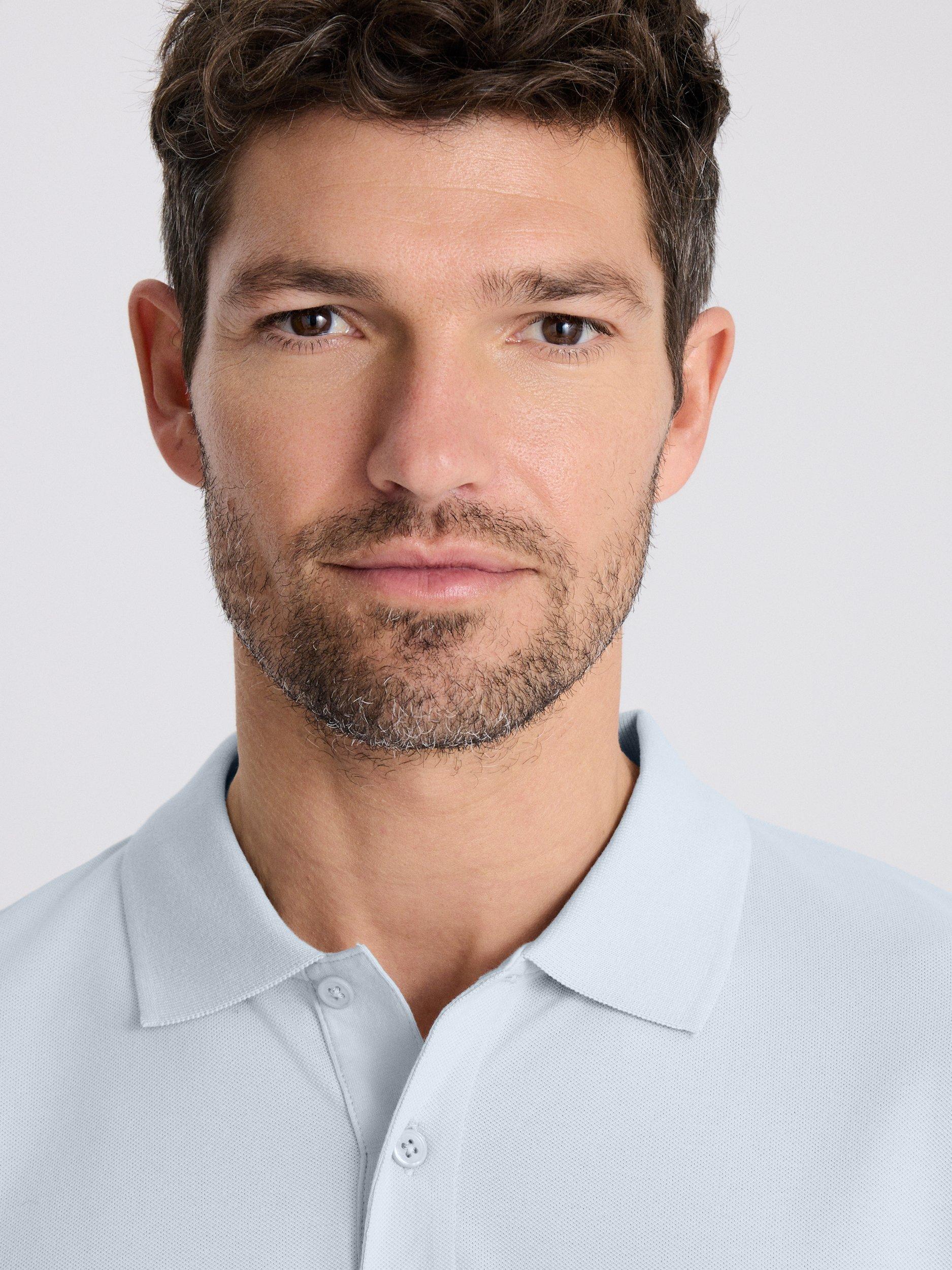 Product image 3 of 3, which shows Moss Pique Short Sleeve Polo Shirt, Light Blue, S