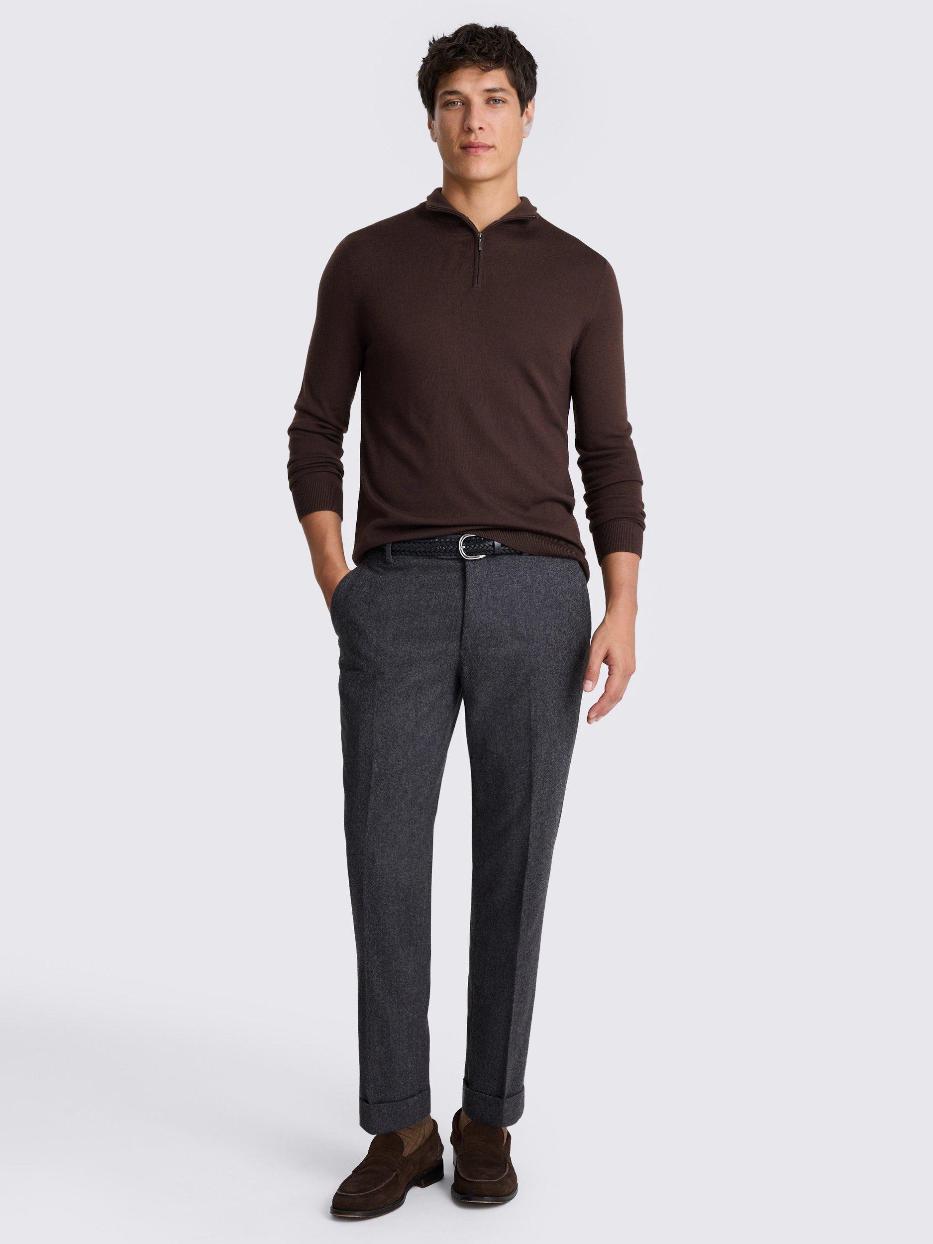 Product image 2 of 4, which shows Moss Merino Wool Blend Zip-Neck Jumper, Dark Plum, S