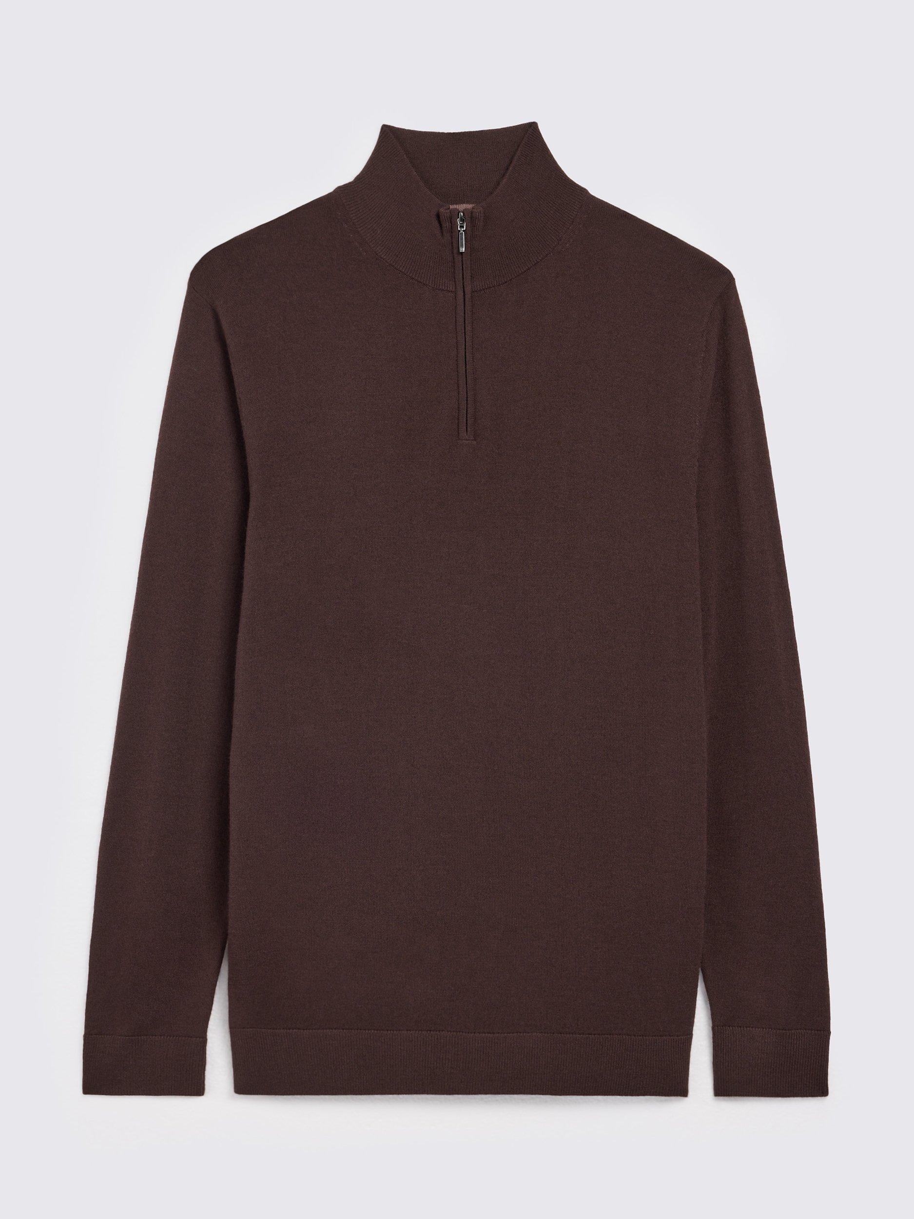 Product image 4 of 4, which shows Moss Merino Wool Blend Zip-Neck Jumper, Dark Plum, S