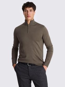 Moss Merino Zip-Neck Jumper, Dark Taupe