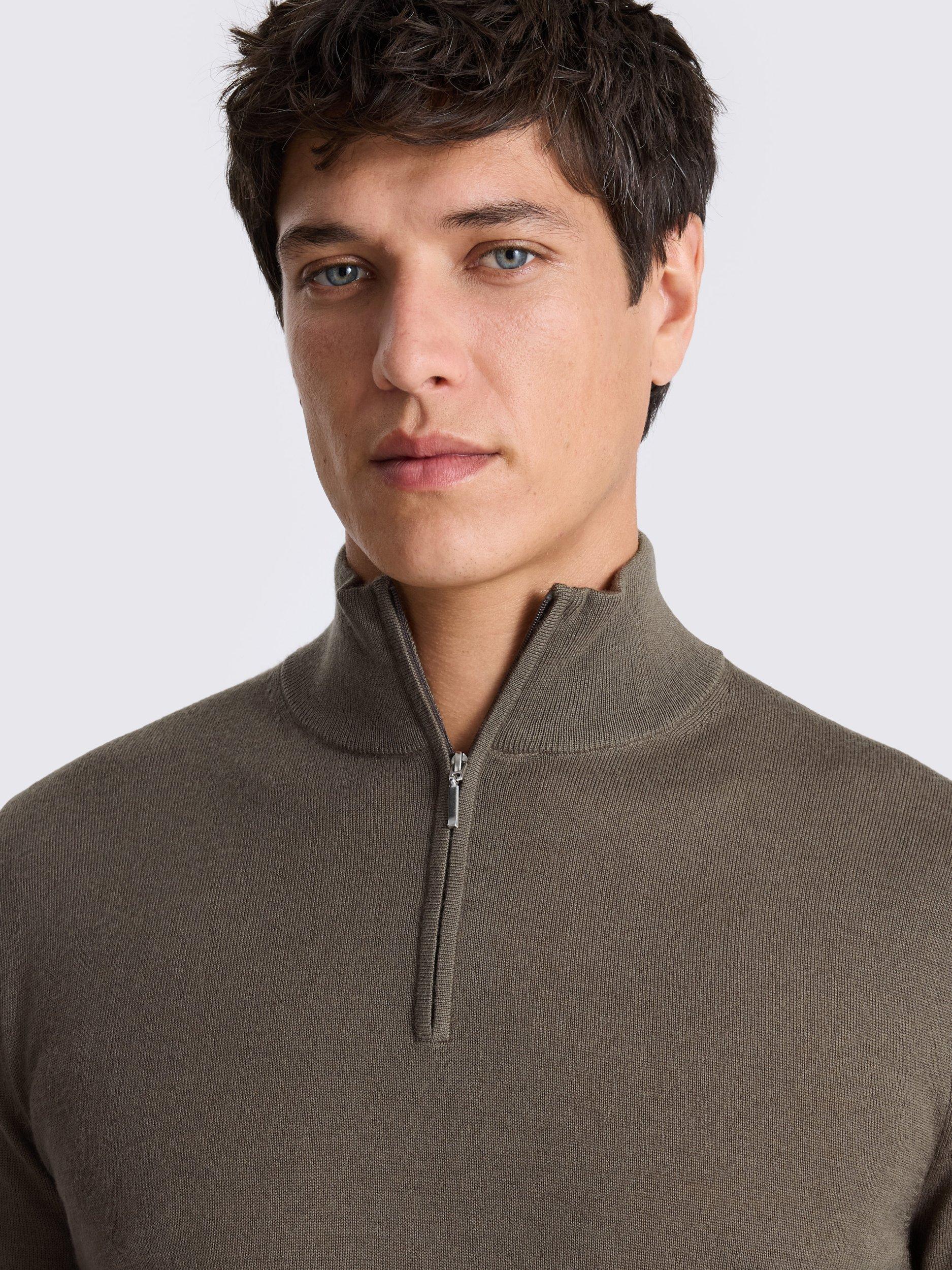 Product image 3 of 4, which shows Moss Merino Wool Blend Zip-Neck Jumper, Dark Taupe, S