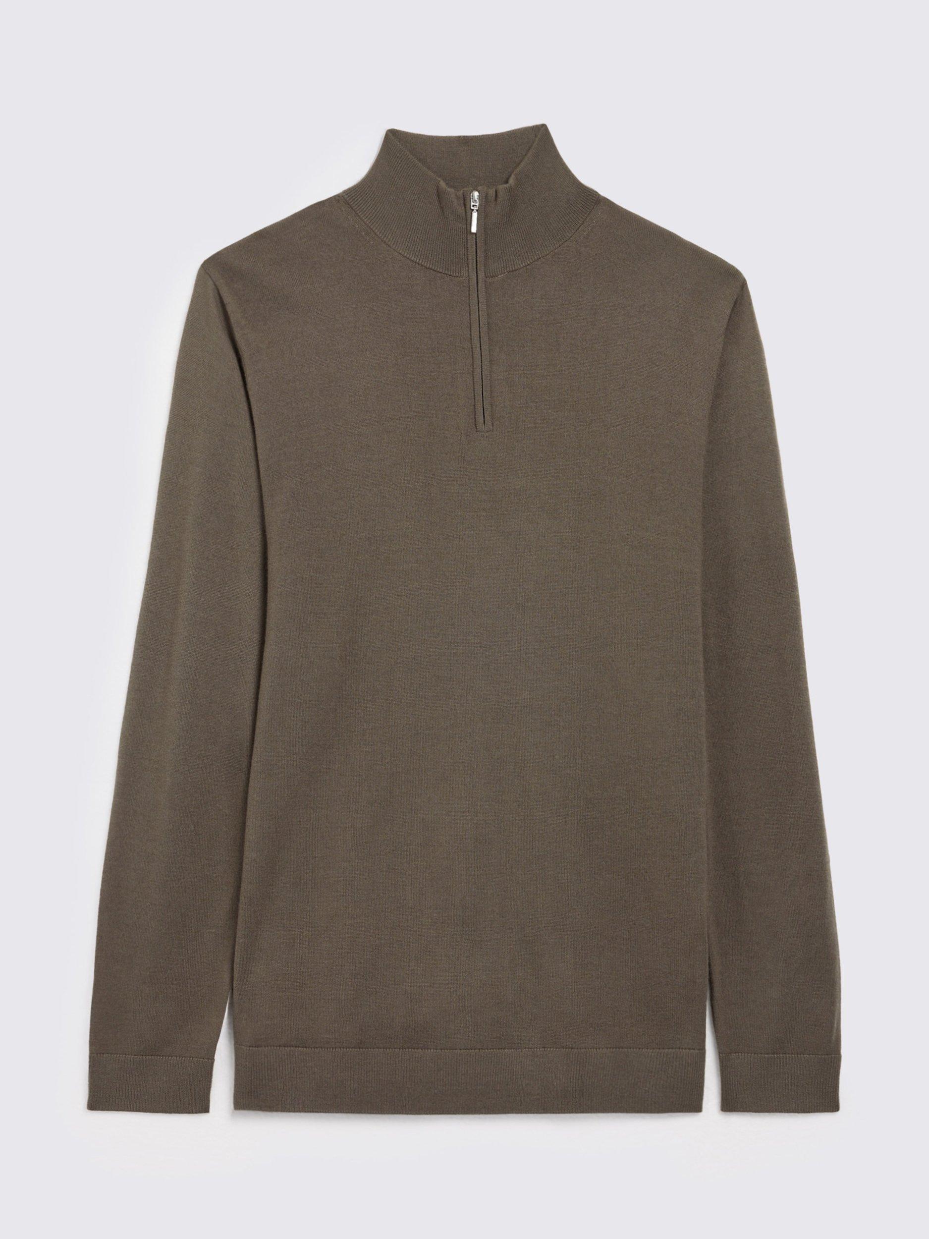 Product image 4 of 4, which shows Moss Merino Wool Blend Zip-Neck Jumper, Dark Taupe, S