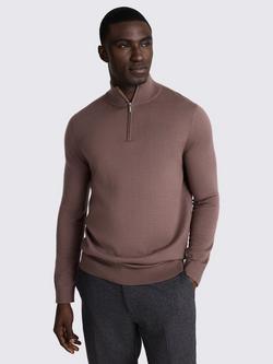 Moss Merino Wool Blend Zip-Neck Jumper, Mauve