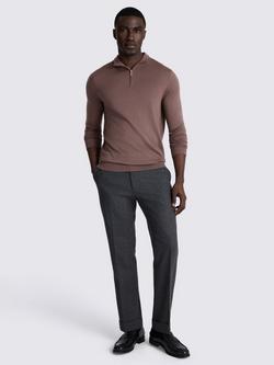 Moss Merino Wool Blend Zip-Neck Jumper - view 2, Mauve