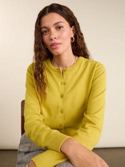 Baukjen Briar Crew Neck Wool Rich Cardigan, Chartreuse, Chartreuse