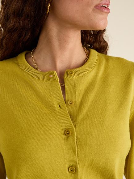 Baukjen Briar Crew Neck Wool Rich Cardigan, Chartreuse - view 2, Chartreuse