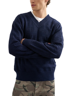 Topman Knit V-Neck Jumper, Navy, Navy
