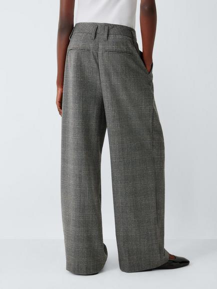John Lewis Pleat Check Wool Blend Trousers, Check - view 2, Grey