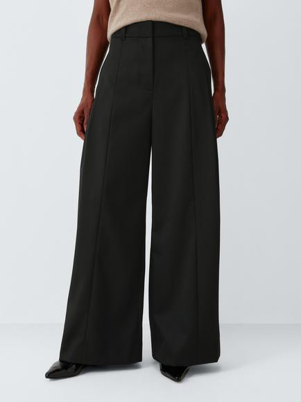John Lewis Pleat Twill Wide Leg Trousers, Black, Black