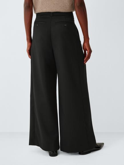 John Lewis Pleat Twill Wide Leg Trousers, Black - view 2, Black