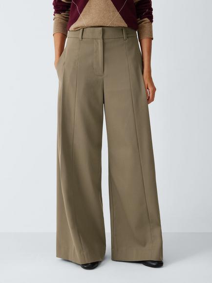 John Lewis Pleat Twill Wide Leg Trousers, Taupe, Taupe