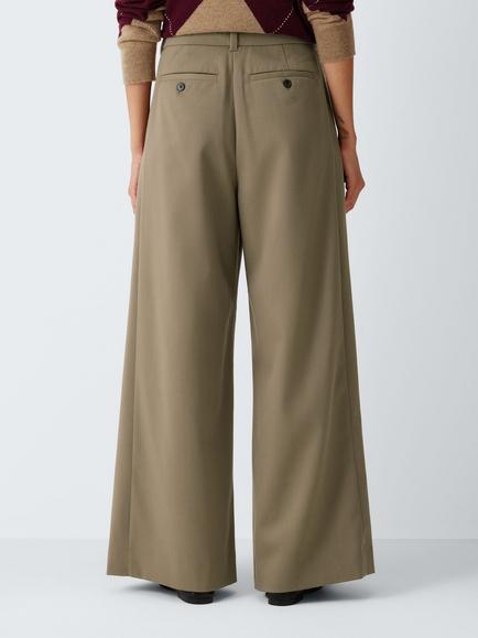 John Lewis Pleat Twill Wide Leg Trousers, Taupe - view 2, Taupe