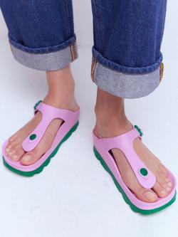Boden Lyla Toe Post Sandals, Pink/Green - view 2, Pink/Green