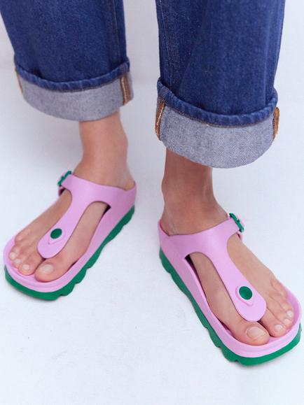 Boden Lyla Toe Post Sandals, Pink/Green - view 2, Pink/Green