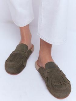 Boden Etta Ghillie Suede Mule Clogs, Deep Olive - view 2, Deep Olive