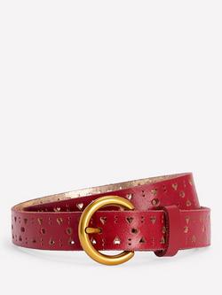 Boden Brogue Heart Cut Out Pure Leather Belt, Red, Red