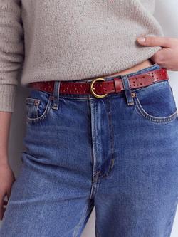 Boden Brogue Heart Cut Out Pure Leather Belt, Red - view 2, Red