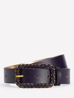 Boden Plait Buckle Pure Leather Belt, Navy, Navy