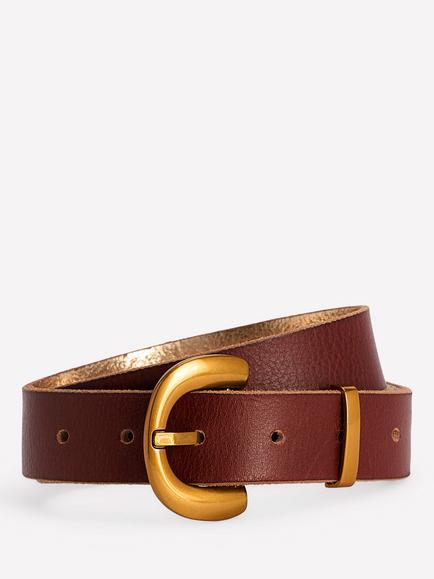 Boden Chunky Buckle Pure Leather Belt, Dark Tan