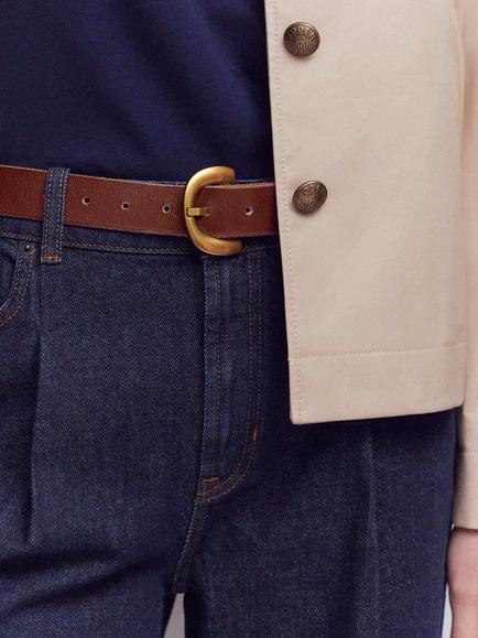 Boden Chunky Buckle Pure Leather Belt - view 2, Dark Tan