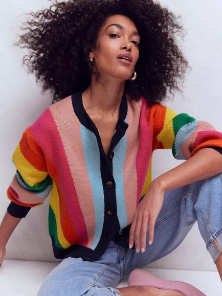 Boden Abi Stripe Wool Blend Cardigan, Multi, Multi