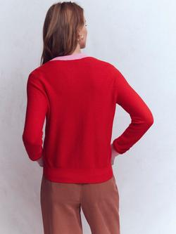Boden Grace Colour Block Cardigan, Cherry - view 2, Cherry