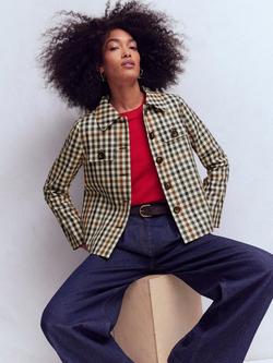 Boden Gingham Cropped Mac Jacket, Grey/Multi, Grey/Multi