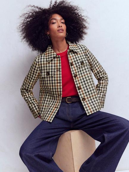 Boden Gingham Cropped Mac Jacket, Grey/Multi, Grey/Multi
