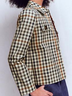 Boden Gingham Cropped Mac Jacket, Grey/Multi - view 2, Grey/Multi