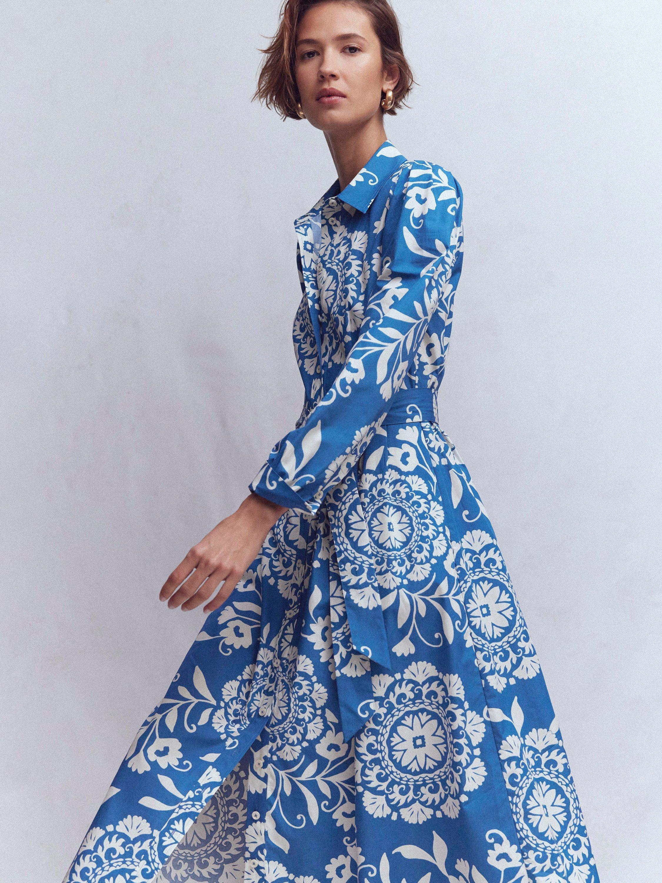 Boden Alexa Floral Shirt Midi Dress, Blue