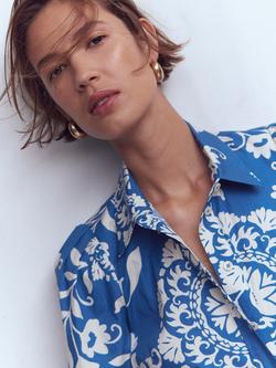 Boden Alexa Floral Shirt Midi Dress, Blue - view 2, Blue