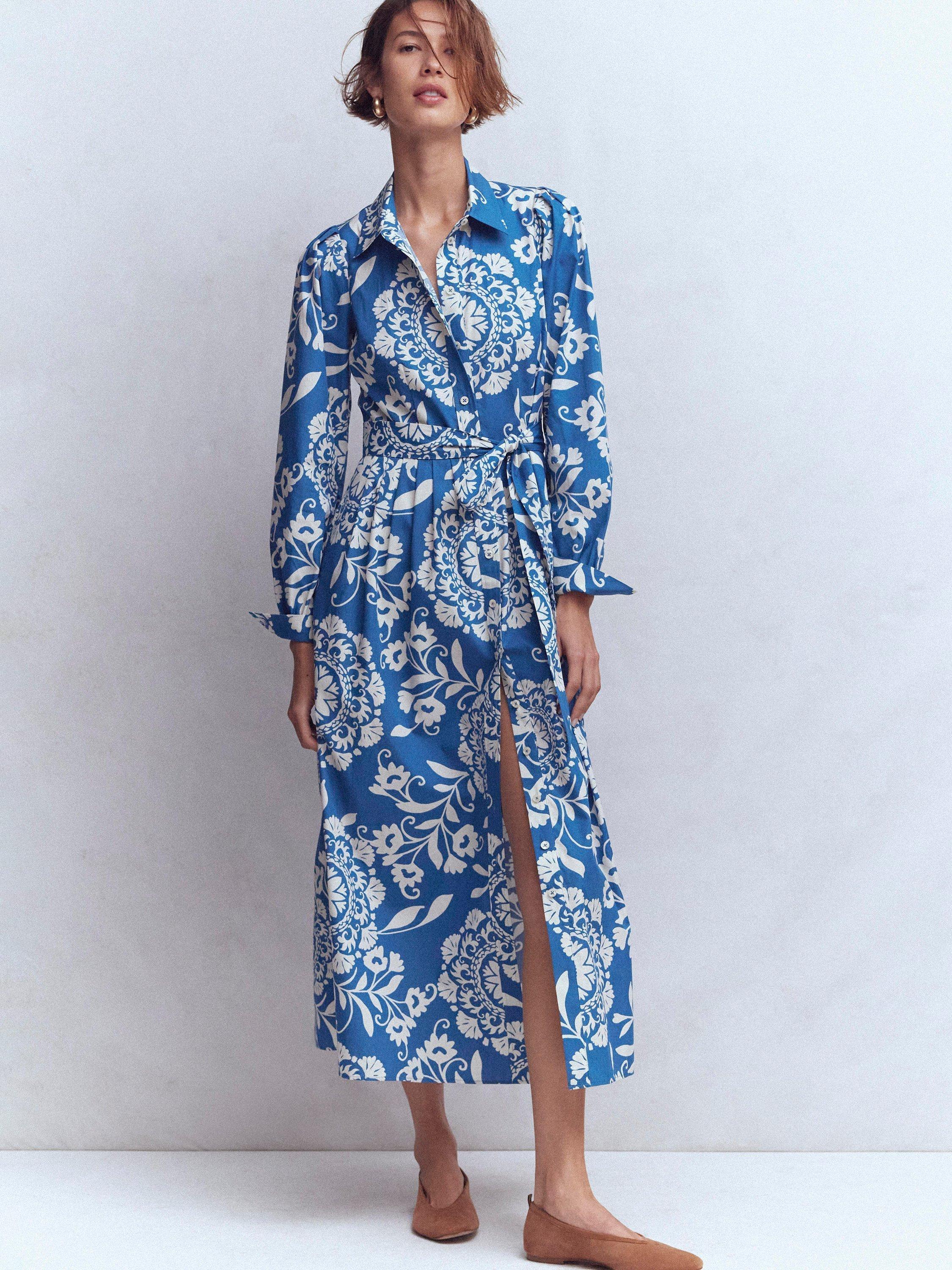 chinese dress ladies Alexa Linen Maxi Shirt Dress-Grey Blue Chambray